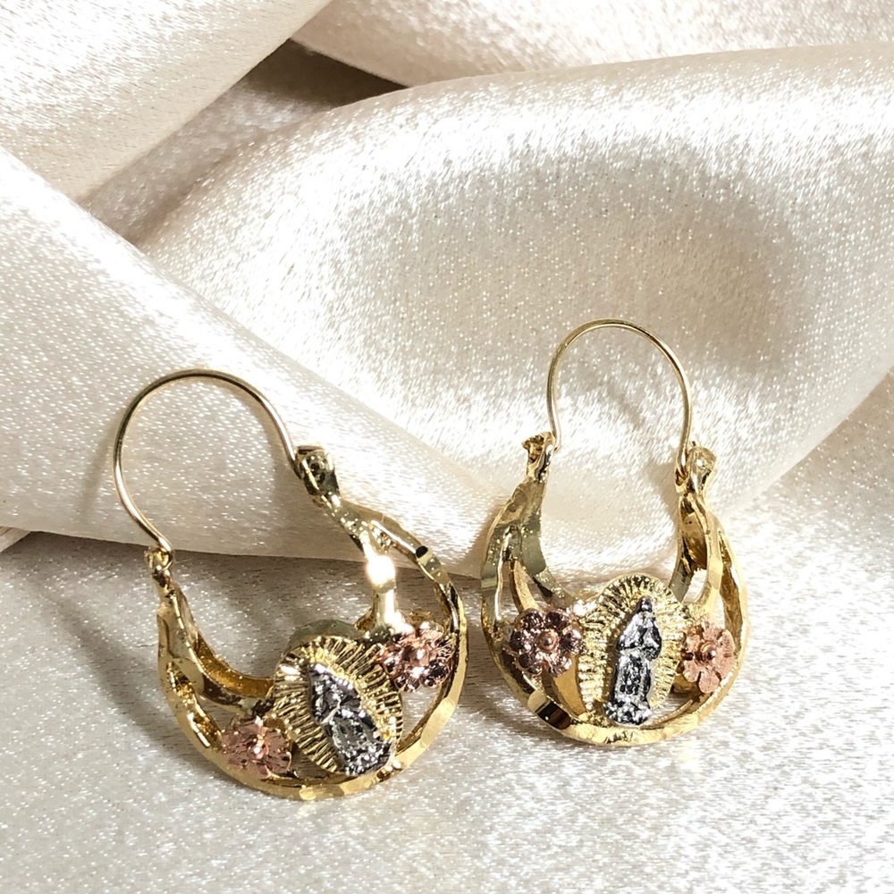 14k Gold Filled Virgin Guadalupe/Virgen Guadalupe Basket Earrings - Picture 6 of 15